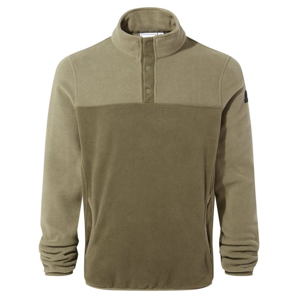TOG24 Mens Farlow Stud Front Fleece Top / Khaki Green